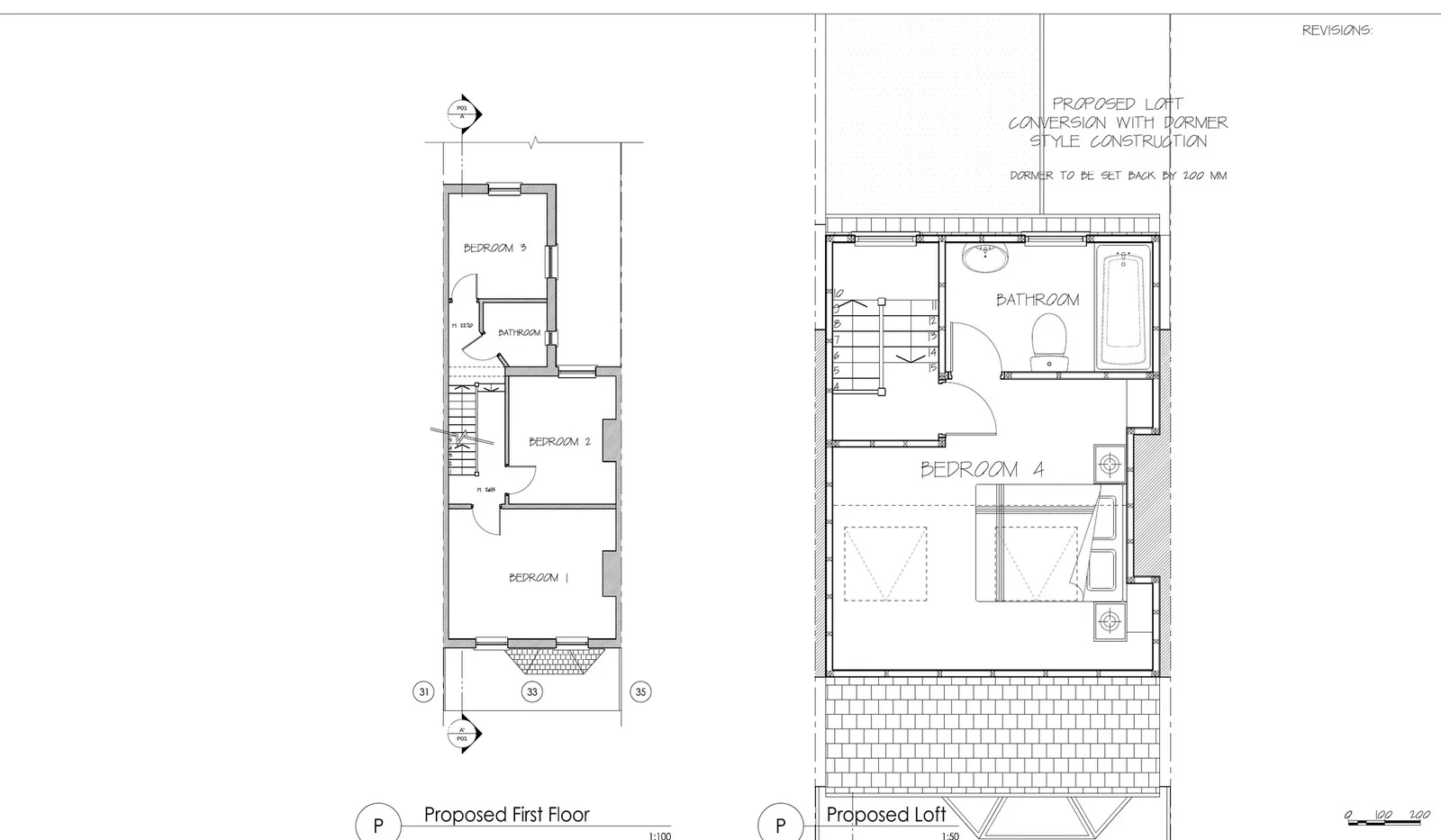 Proposed first floor and loft plans for a dormer conversion